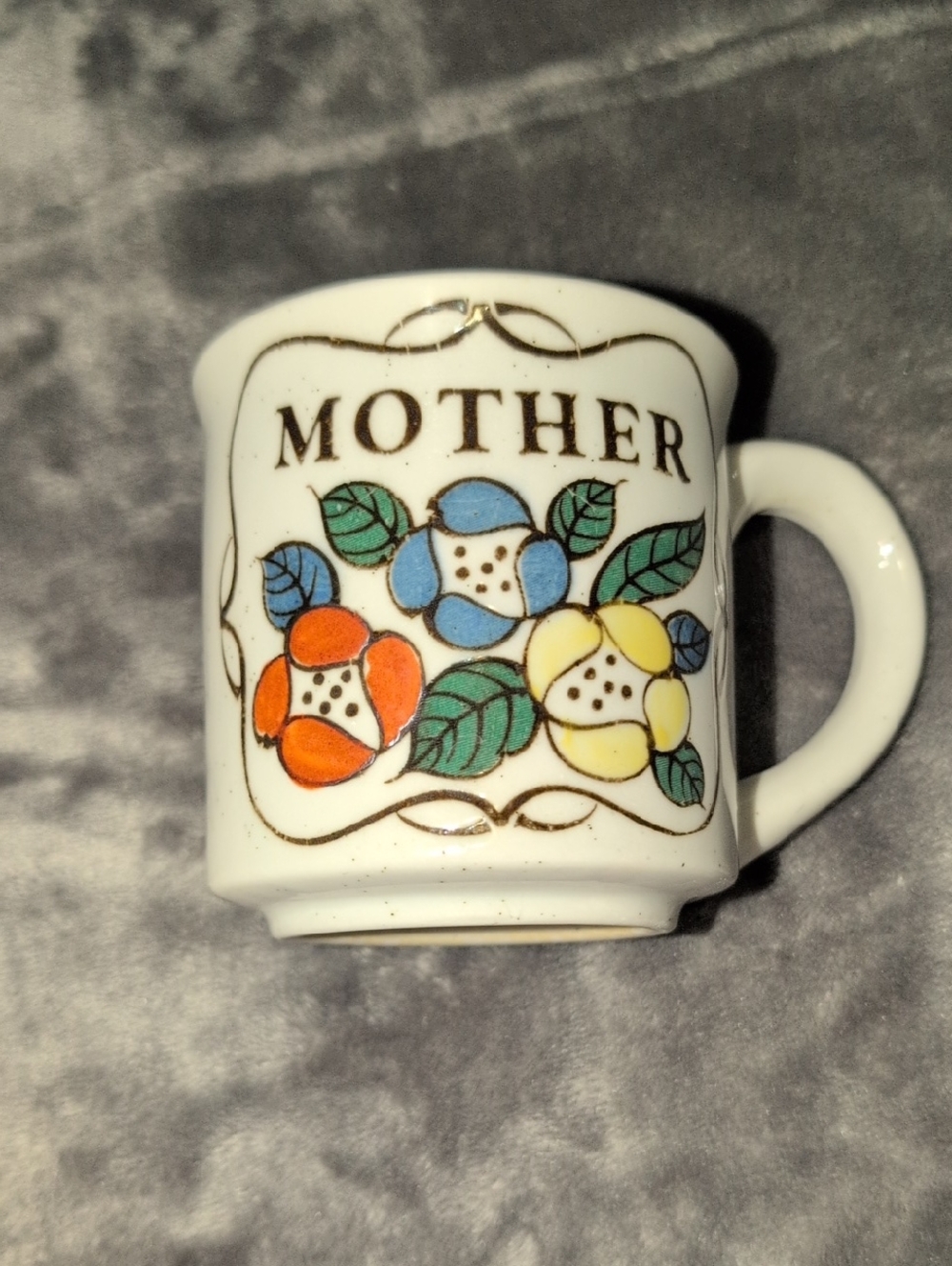 Vintage Mother Floral Mug - White with Red, Blue & Yellow Flowers